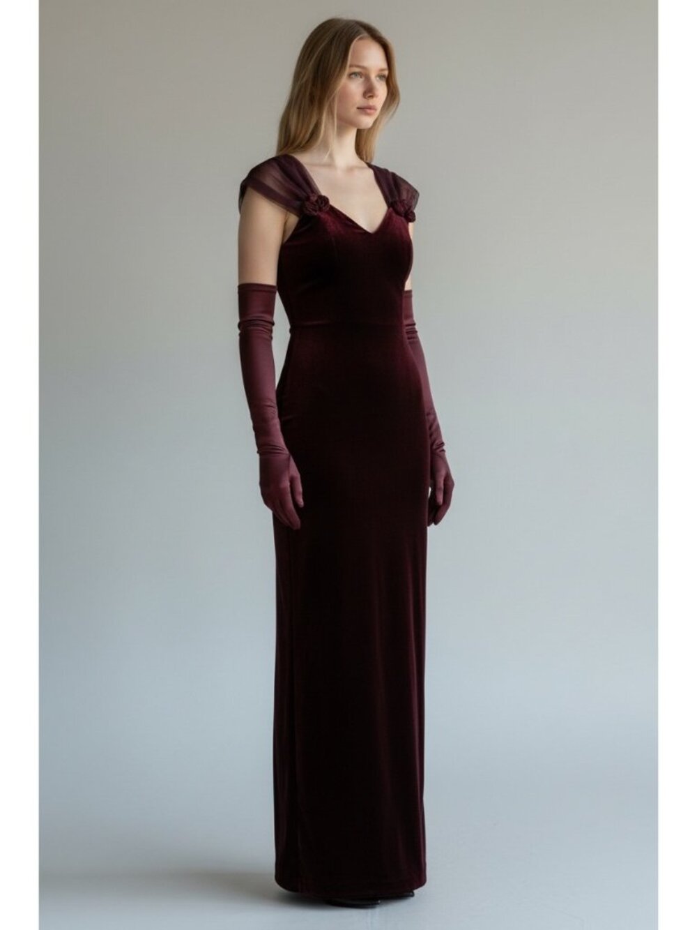 Vintage Rampage Vampire Bodycon Long Dress Small Red Velvet Whimsigoth Chiffon